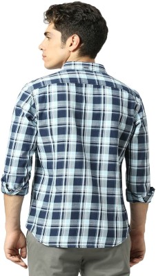 BASICS Men Checkered Casual Blue Shirt