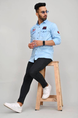 Shopy Unlimited Men Solid Casual Light Blue Shirt