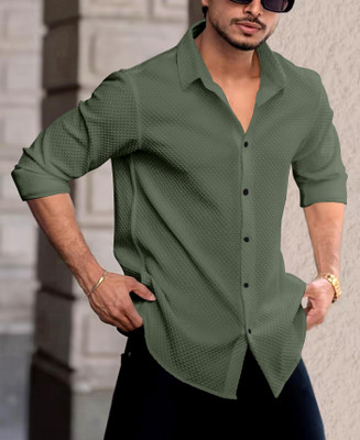 RADHEEFAB Men Self Design Casual Light Green Shirt