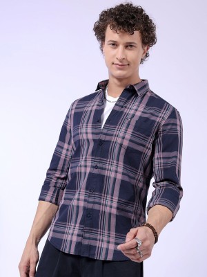 The Indian Garage Co. Men Checkered Casual Purple, Dark Blue, White Shirt