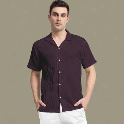 A Vebnor Men Self Design Casual Purple Shirt