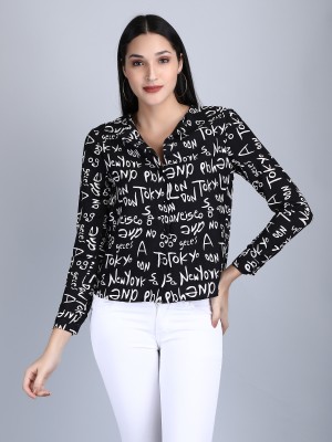 vechii Women Printed Casual Black Shirt