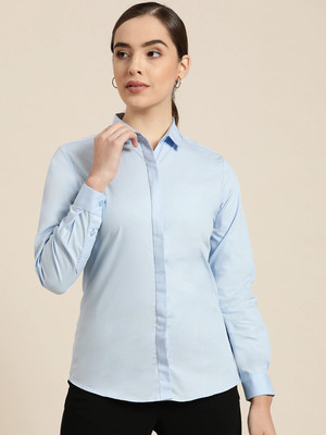 Hancock Women Solid Formal Light Blue Shirt
