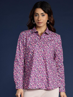 Hancock Women Floral Print Formal Purple Shirt