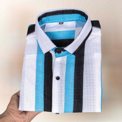 Shlvna Fashion Men Striped Casual Blue Shirt