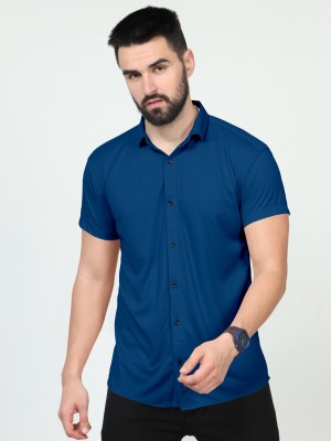 rocefas Men Solid Casual Blue Shirt