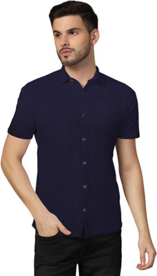 Money Leaf Men Solid Casual Dark Blue Shirt