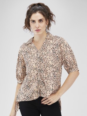 ITI Women Animal Print Casual Brown Shirt