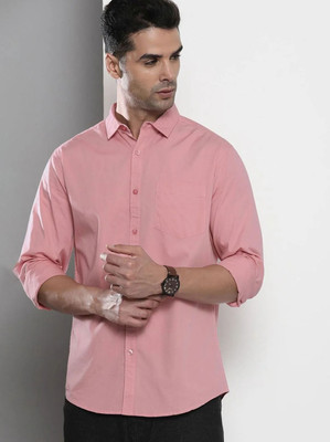 snindustries Men Solid Casual Pink Shirt