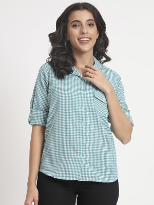 ANGOORI FASHION Women Checkered Casual Light Green, White Shirt