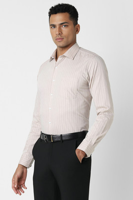 VAN HEUSEN Men Striped Formal Beige Shirt