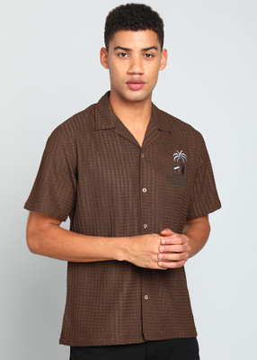 INDICLUB Men Self Design Casual Brown Shirt