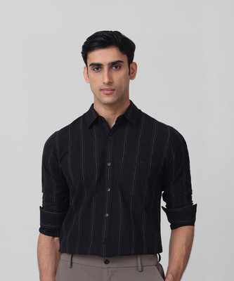 MUFTI Men Striped Formal Black Shirt