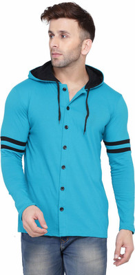 GEUM Men Striped Casual Blue Shirt