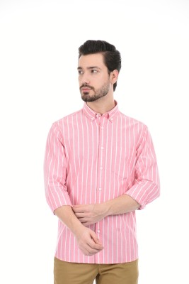 London Fog Men Striped Casual Pink Shirt