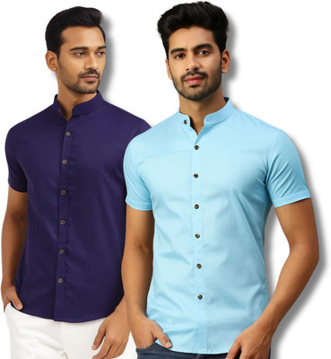 VIMASUTI Men Solid Casual Dark Blue, Light Blue Shirt(Pack of 2)