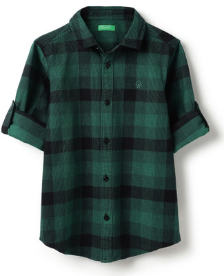 United Colors of Benetton Boys Checkered Casual Green Shirt