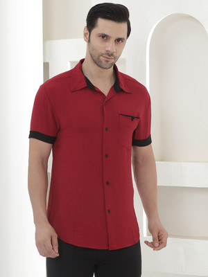 Jakanary Men Solid Casual Red Shirt