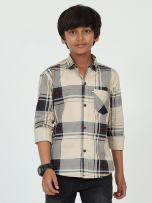 AIDAN PAUL Boys Checkered Casual Yellow Shirt