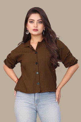 SYSBELLA FASHION Women Self Design Casual Brown Shirt