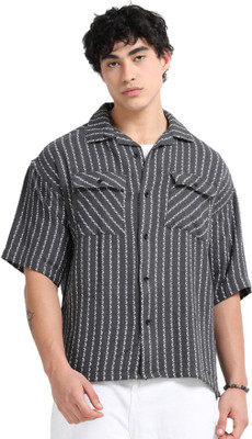 Carnot Men Striped Casual Grey Shirt