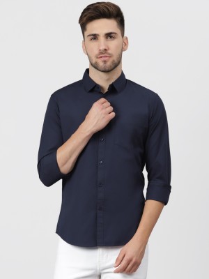 PROVOGUE Men Solid Casual Dark Blue Shirt