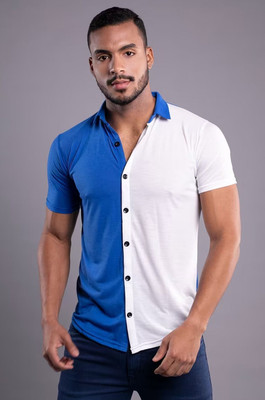tfurnish Men Solid Casual Blue, White Shirt