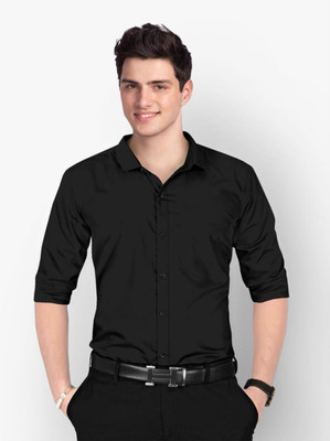 JessNX Men Solid Casual Black Shirt