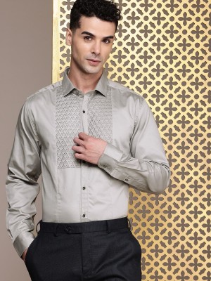 House of Pataudi Men Solid Casual Grey Shirt