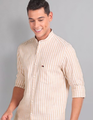 AD by Arvind Men Striped Casual Beige Shirt