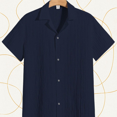 Jenil Fashion Men Self Design, Striped Casual Dark Blue Shirt