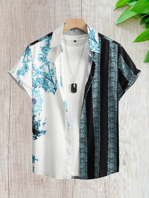 DHAMELIYA ENTERPRISE Men Striped Casual Black, Light Blue, White Shirt