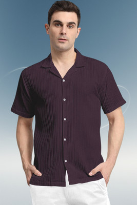 A DEEMOON TREND Men Self Design Casual Purple Shirt