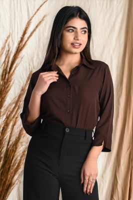 The Trending Company Women Solid Casual Brown Shirt