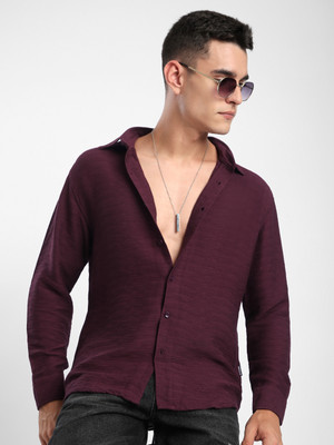 BEYOUNG Men Solid Casual Maroon Shirt