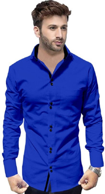 Tyzlo Men Solid Casual Dark Blue Shirt