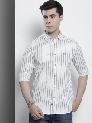 The Indian Garage Co. Men Striped Casual White Shirt
