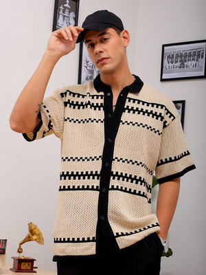 The Indian Garage Co. Men Self Design Casual Beige Shirt