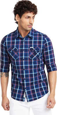 BEING HUMAN Men Checkered Casual Blue Shirt