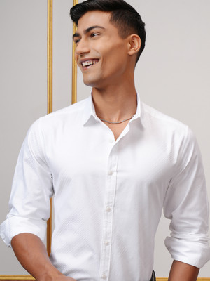 LOCOMOTIVE Men Self Design Casual White Shirt