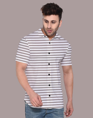 GEUM Men Striped Casual Grey Shirt