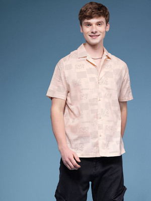 HERE&NOW Men Printed Casual Orange Shirt