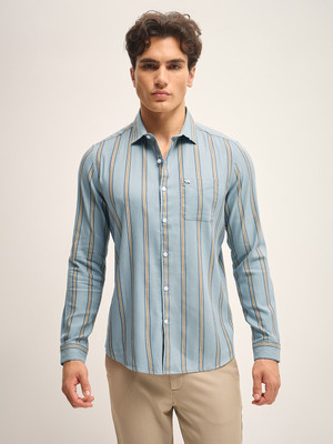 THE BEAR HOUSE Men Striped Casual Blue Shirt