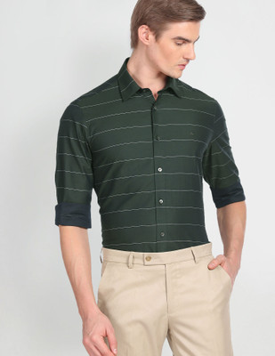 ARROW Men Striped Casual Green Shirt