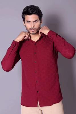 SHFASHION Men Self Design Casual Blue Shirt