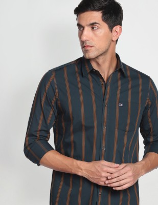 Arrow Sport Men Striped Casual Dark Blue, Brown Shirt