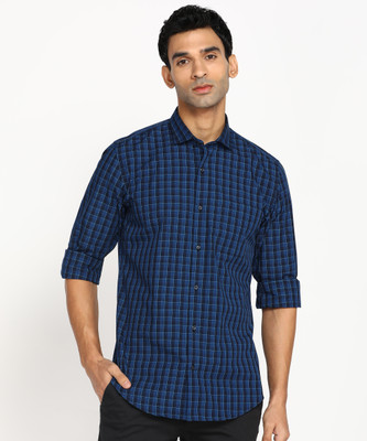 PETER ENGLAND Men Checkered Casual Dark Blue Shirt