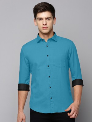 NuJi Men Solid Casual Light Blue Shirt