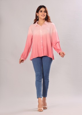 Orsio Women Dyed/Ombre Casual Pink Shirt