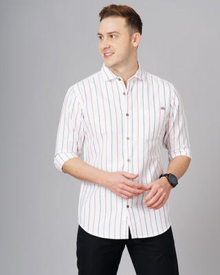 British Club Men Striped Casual White Shirt